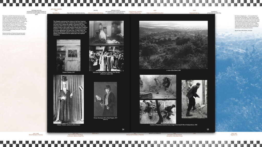 A collage showing images related to the publication Village. One Land Two Systems and Platform Paradise.