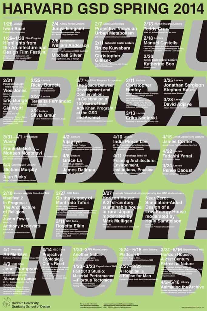 2013-14 GSD Public Programs Spring Poster designed by NORM