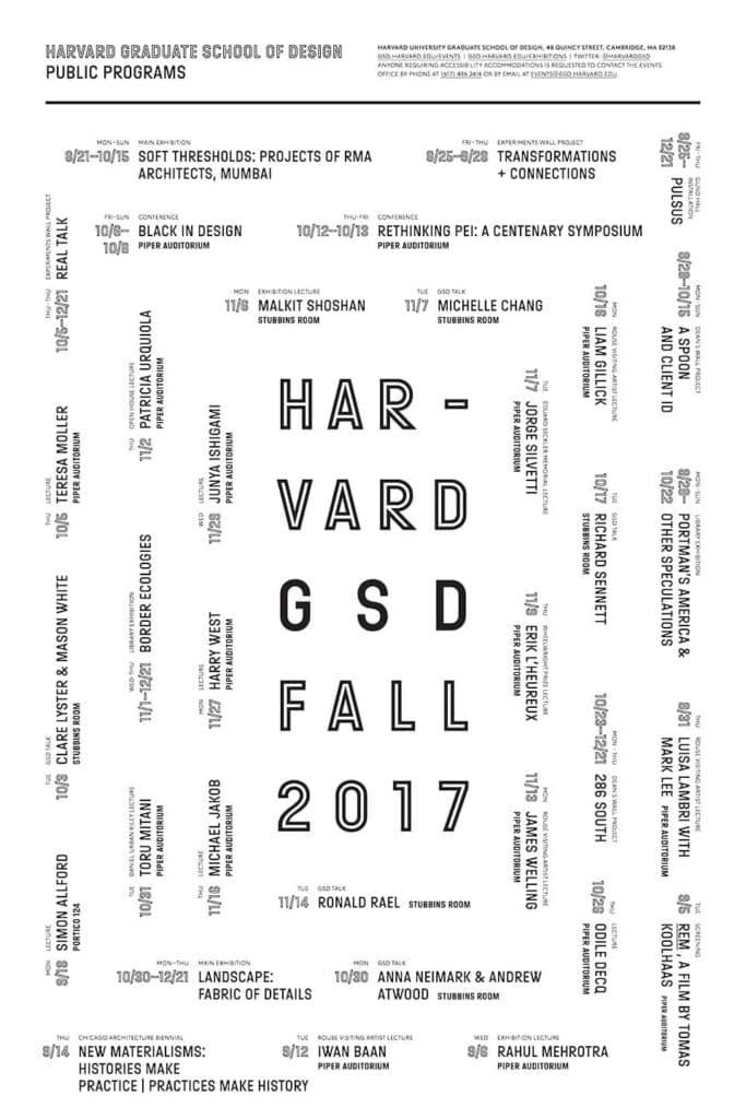 2017-18 GSD Public Programs Fall Poster designed by Remeike Forbes