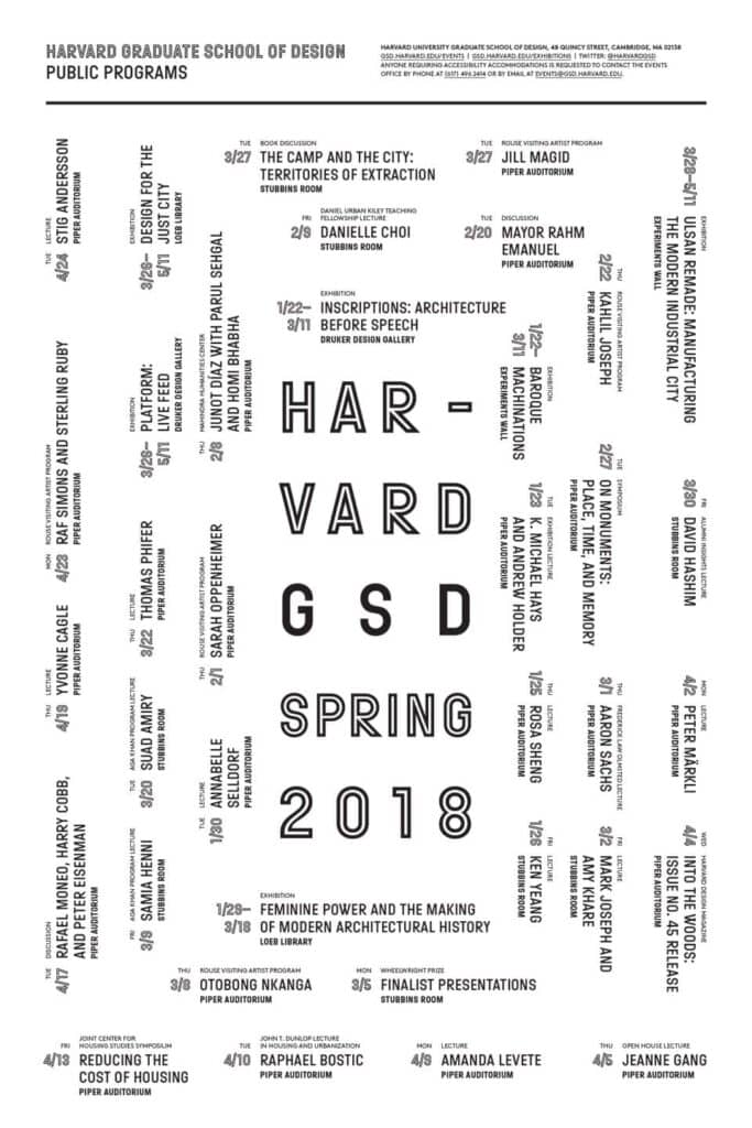 2017-18 GSD Public Programs Spring Poster designed by Remeike Forbes