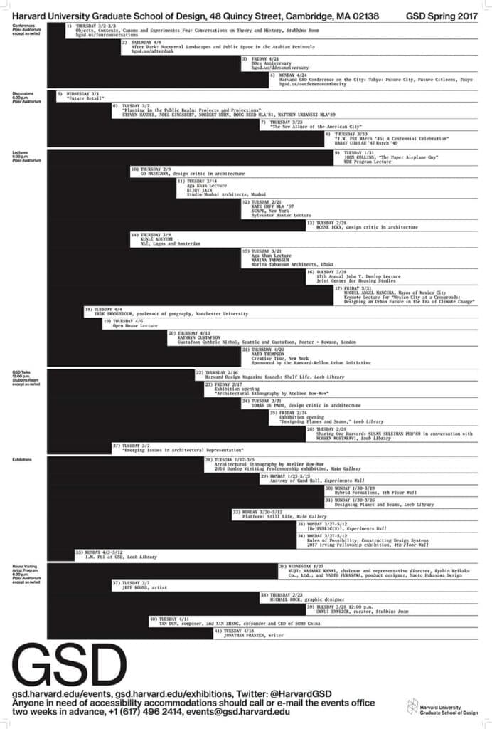 2016-17 GSD Public Programs Spring Poster designed by Bänziger Hug