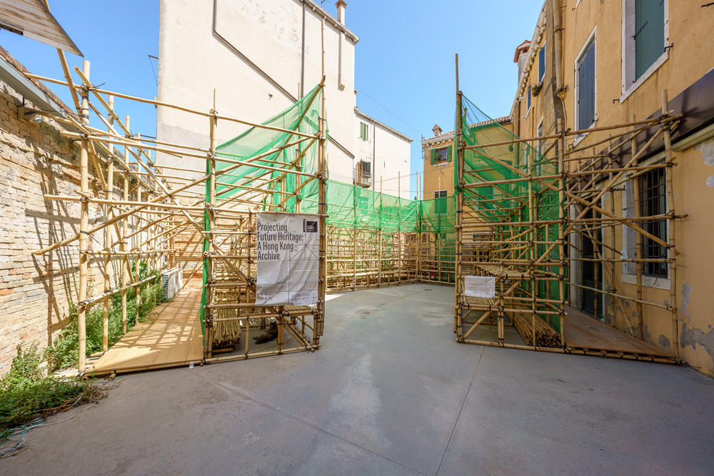 courtyard with bamboo scaffolding
