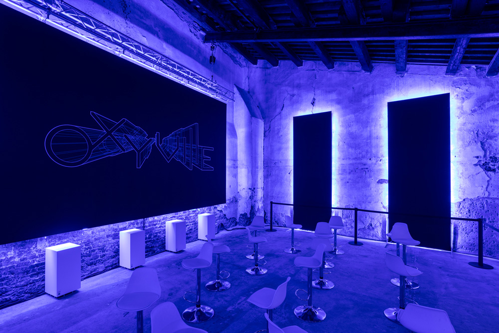 blue light in dark room