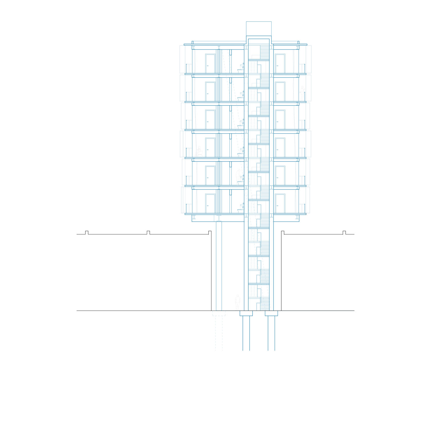 A section of a housing tower.