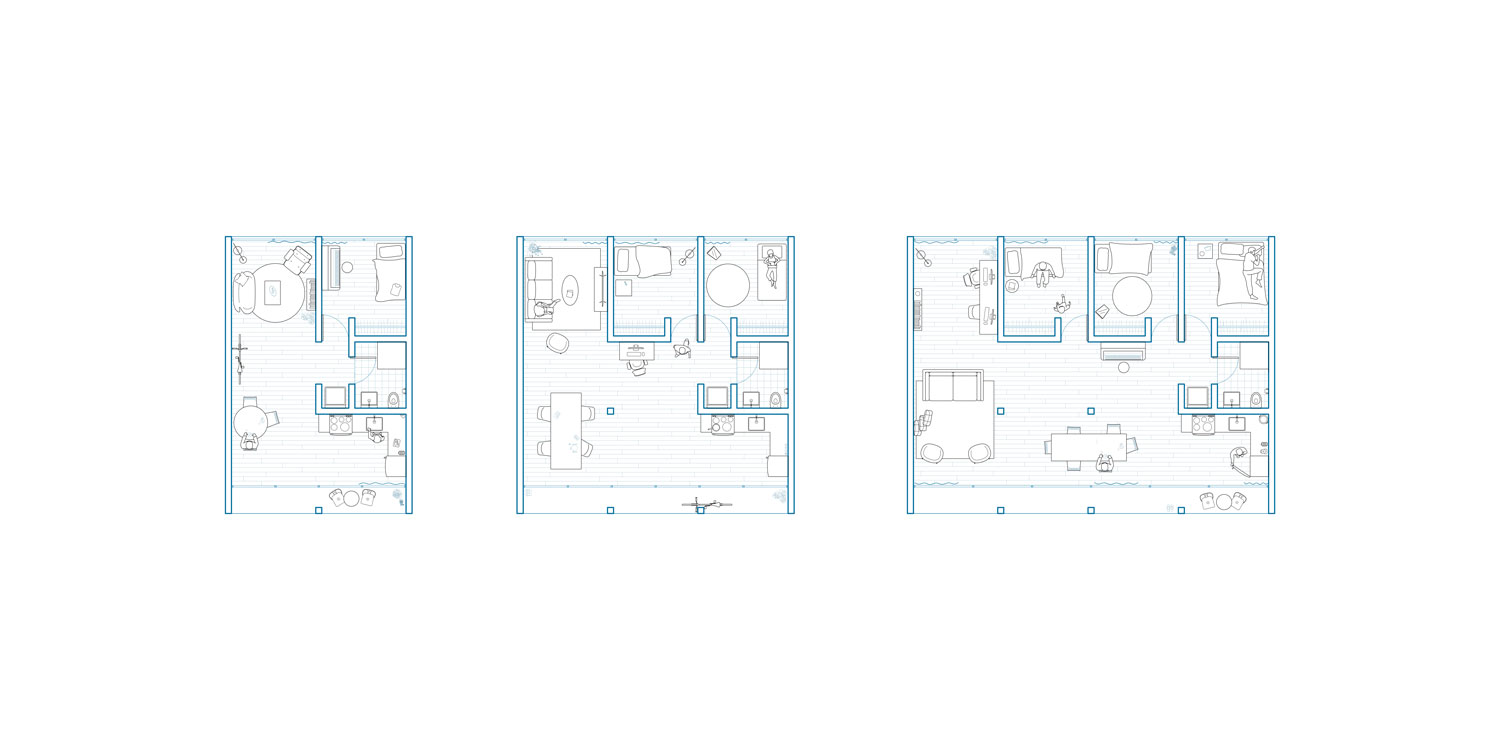 Plans of different size apartments.