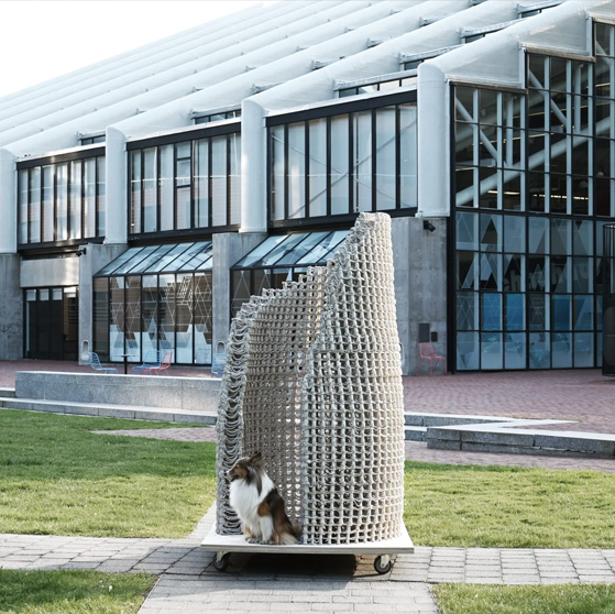 Sculpture outdoors in front of GSD building.