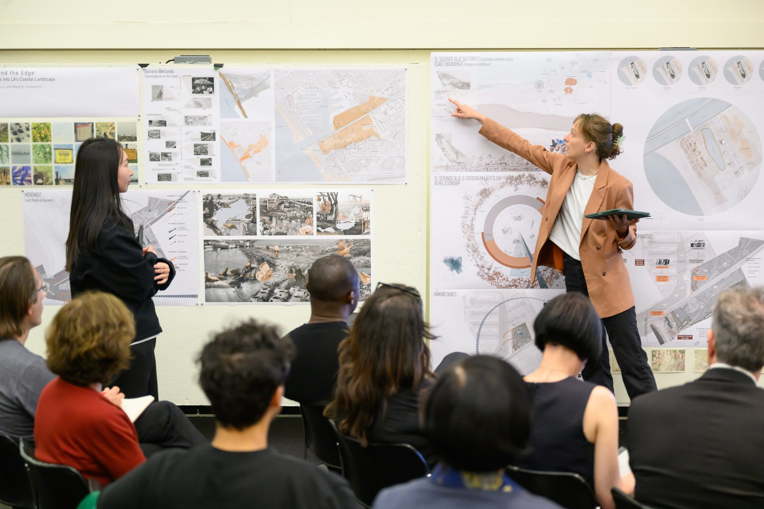Students presenting during option studio review