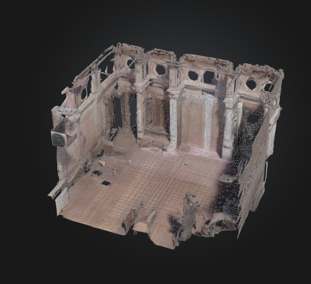 3D model of the interior of a building with some columns.