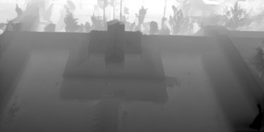 Blurry misty photograph of a building