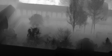 Blurry misty photograph of a building