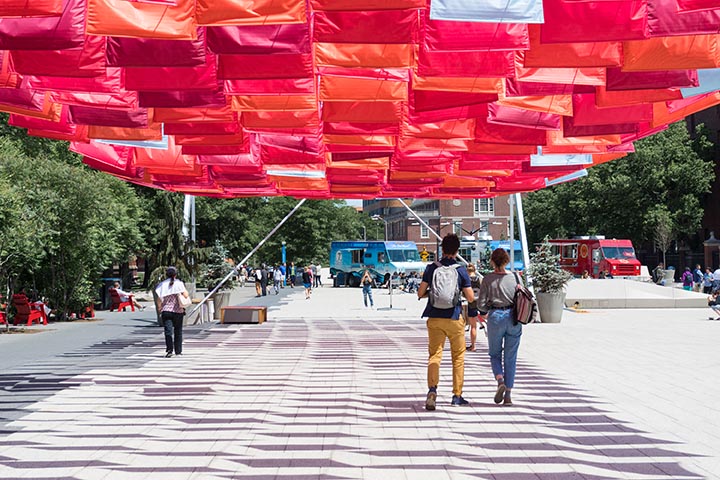 Flag installation in the Science Center Plaza