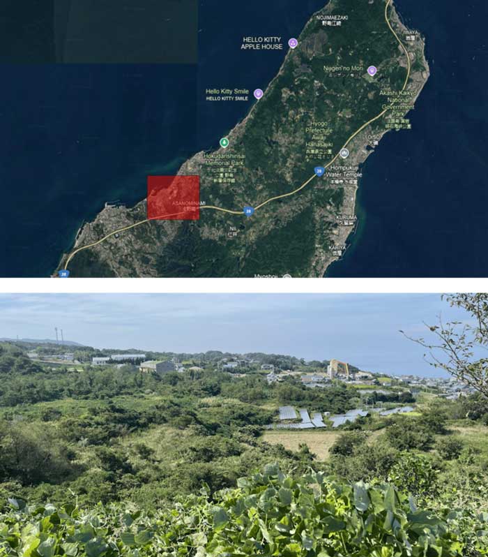 top image is a map of the studio site and bottom image is a landscape with buildings in the distance.