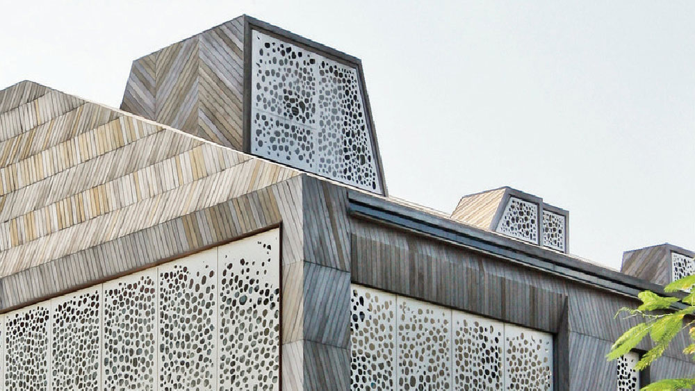 Exterior of a building with unique architecture.