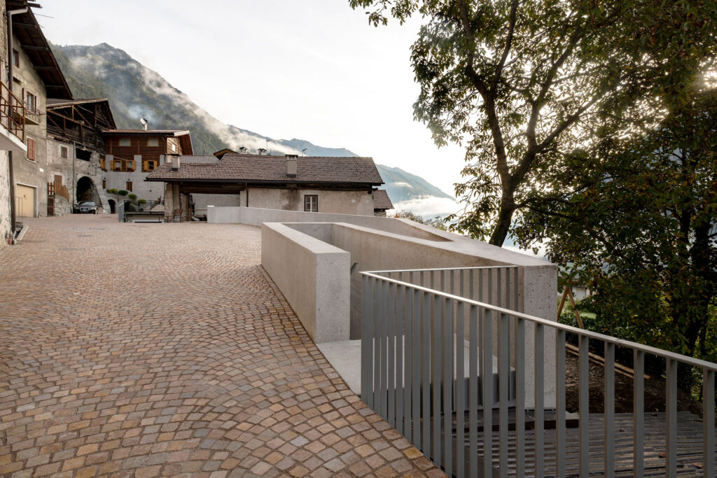 A photo of a modern staircase in a mountain village.