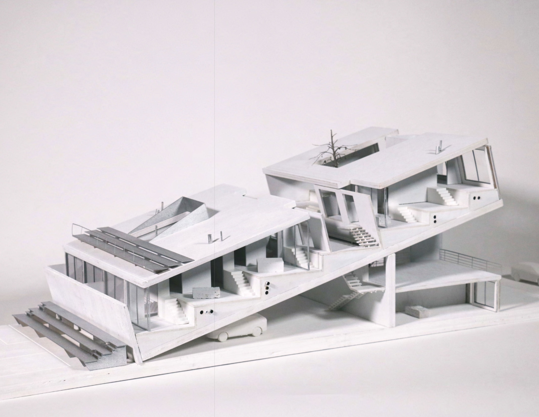 Architectural model of multi-unit housing structure.