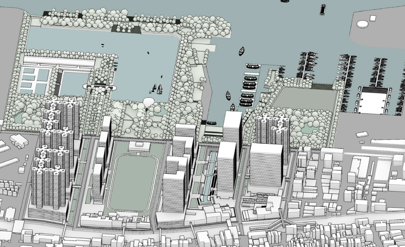 rendering of Mumbai coastal development in green tones