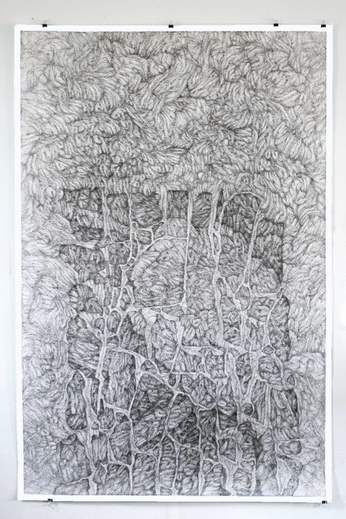 black and white drawing of a wall