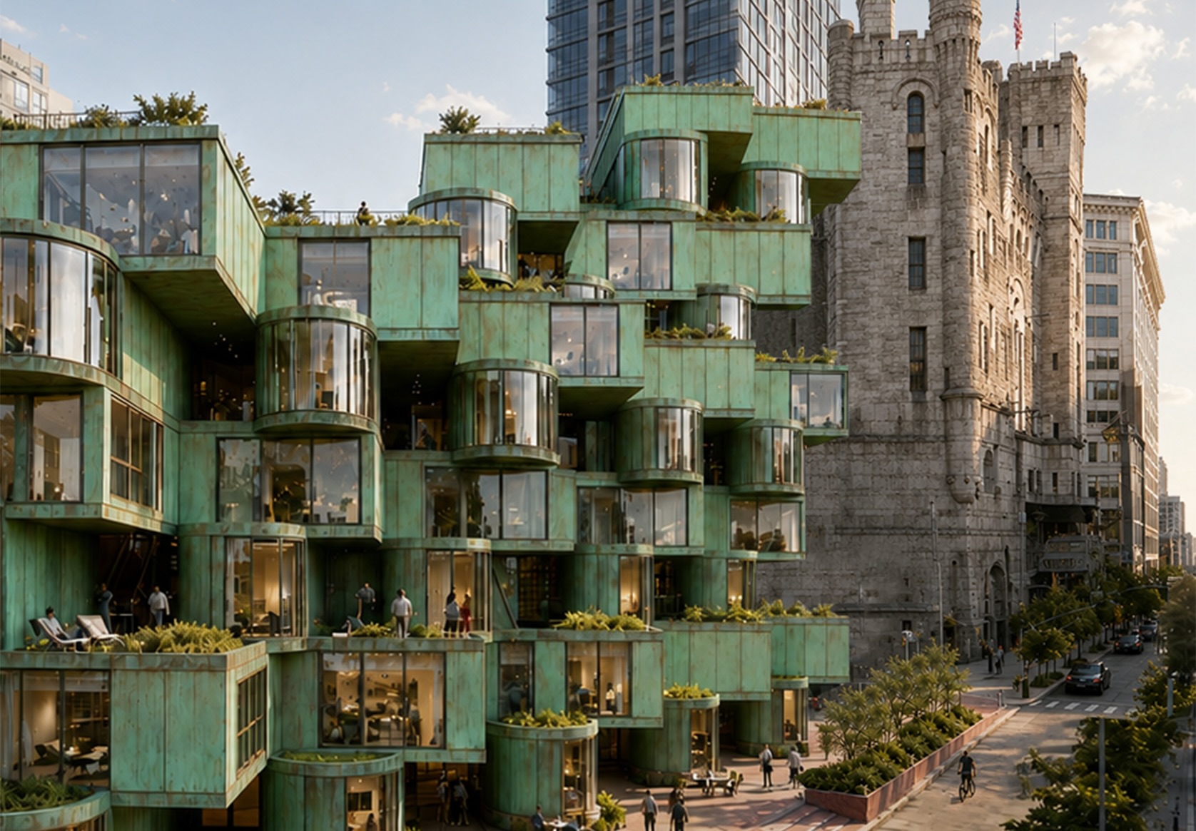 Housing in a metropolitan area with rows of apartments