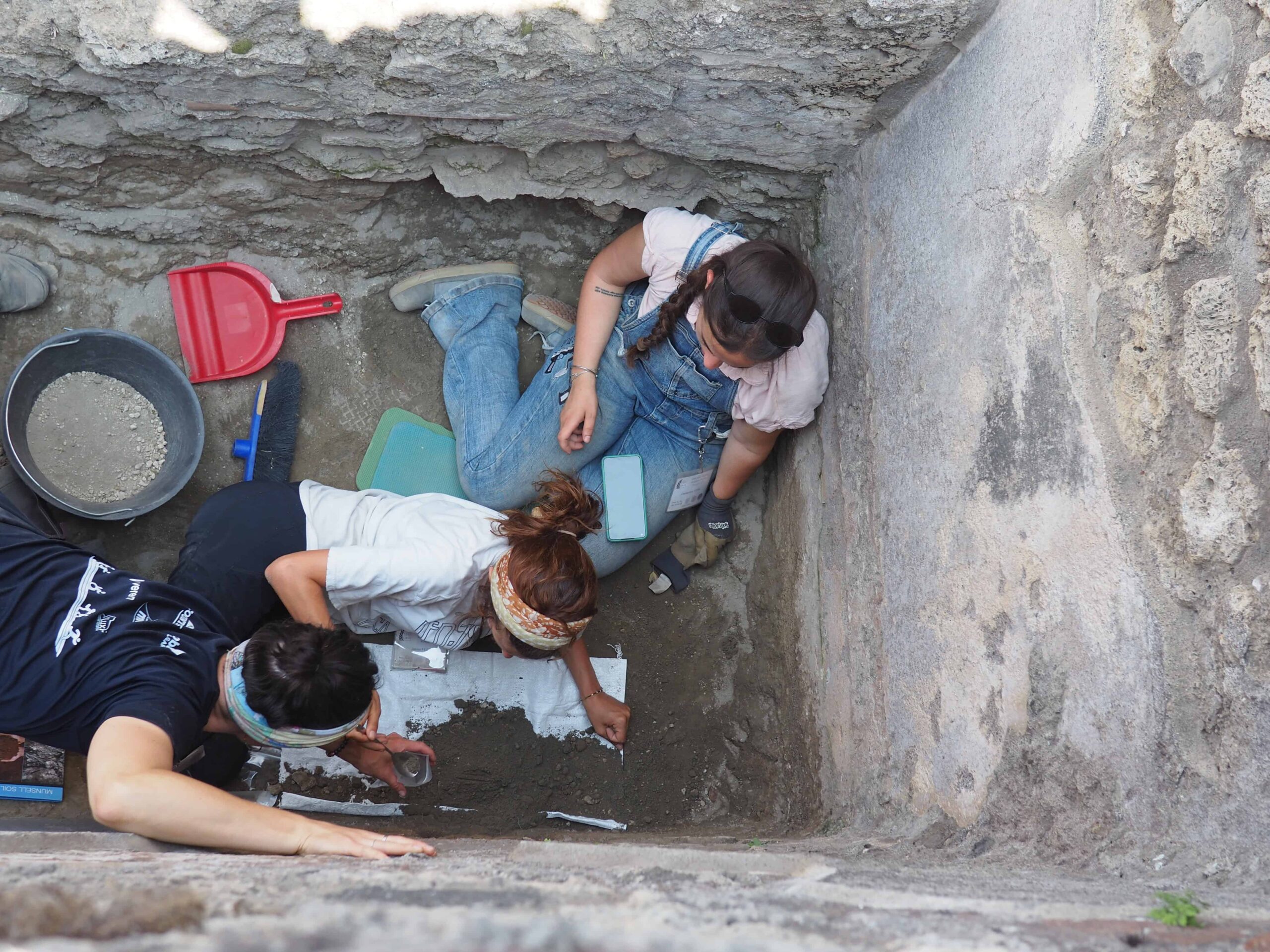 Ariel view of students taking samples
