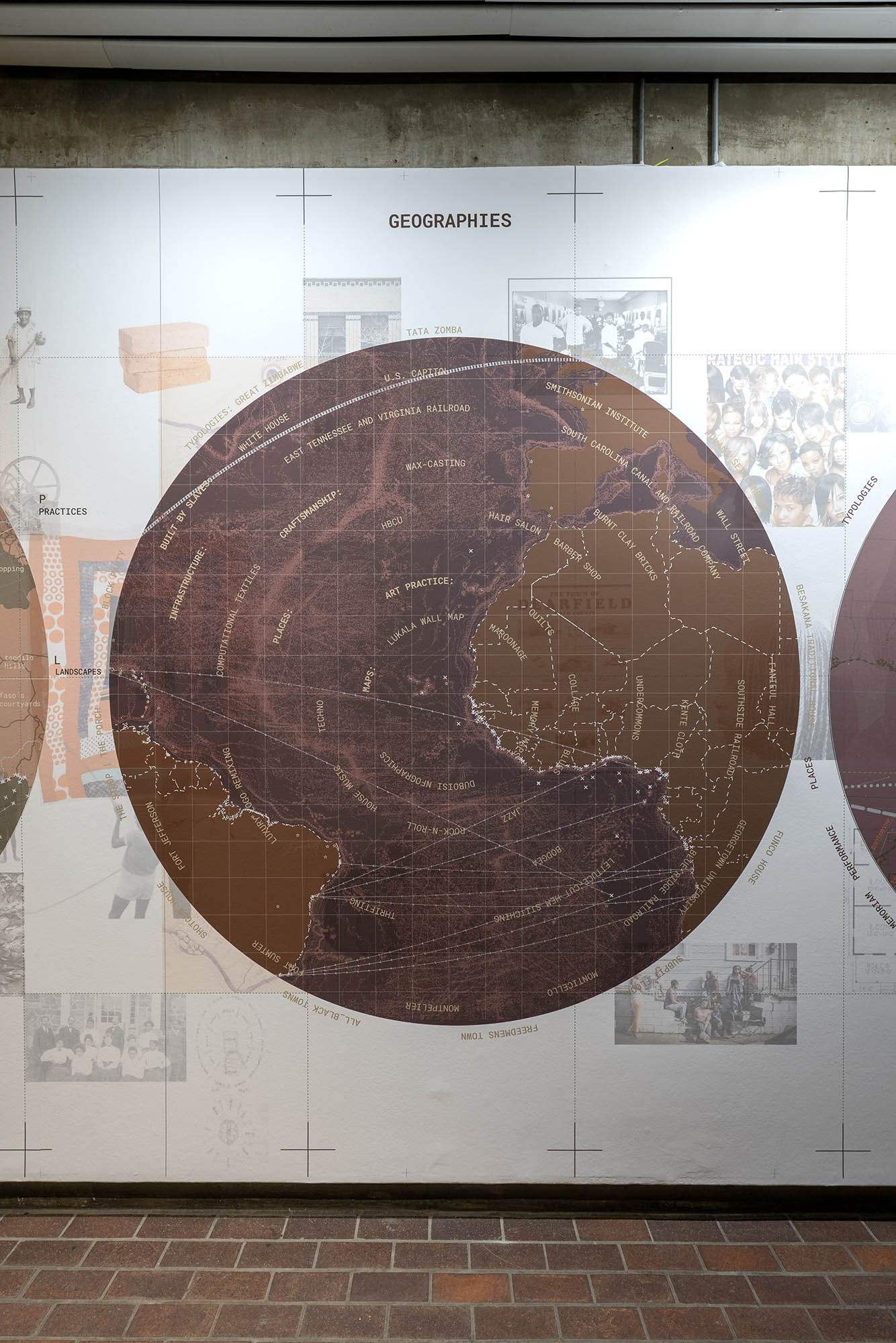 A large round map graphic with a lot of names and intersecting lines.