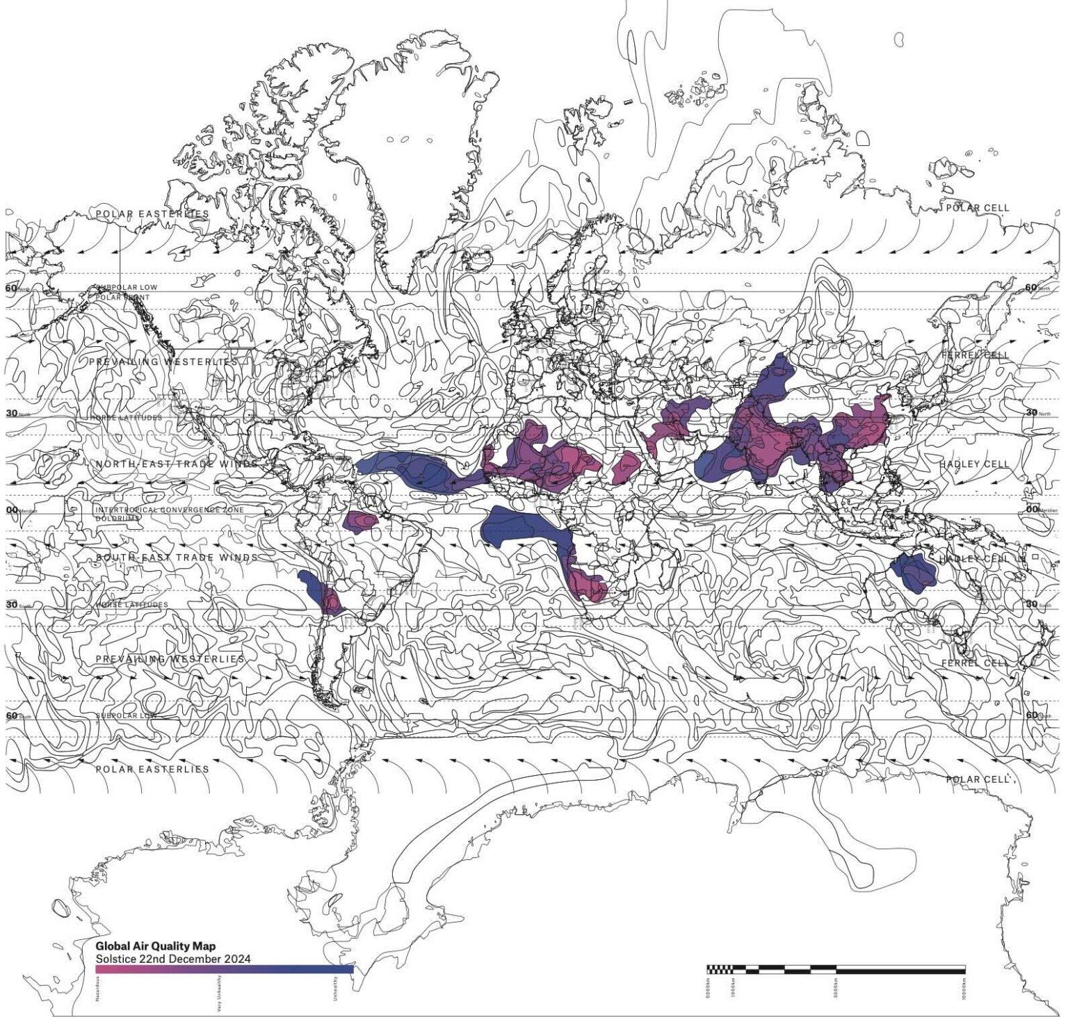 Douglas’s global Air Map, indicating areas of concern in purple and blue.