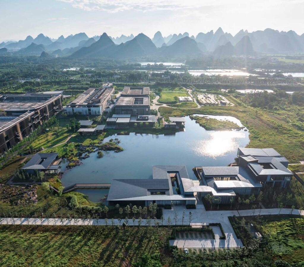 aerial view of industrial complex and its landscape.