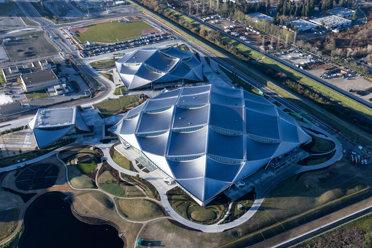 Aerial view of Google's building in the bay area.