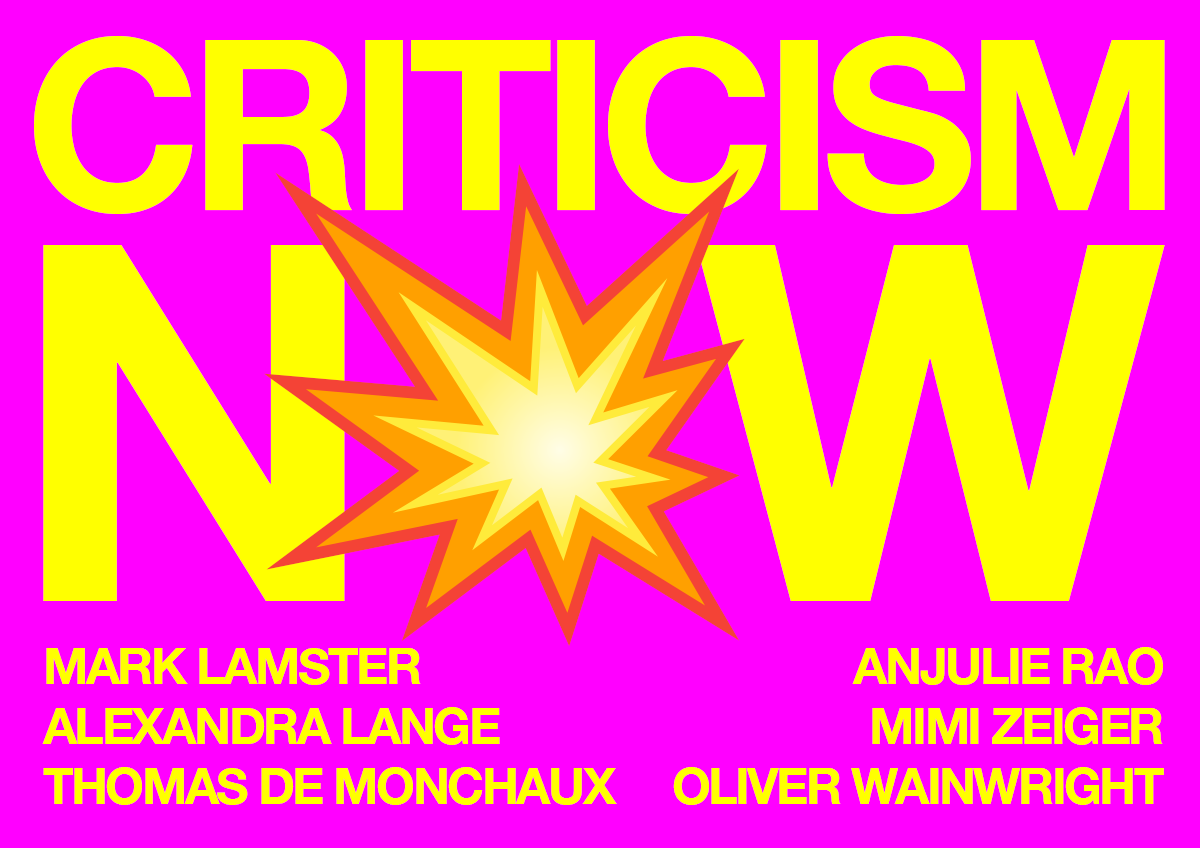 Graphic with title: Criticism Now and names of speakers.