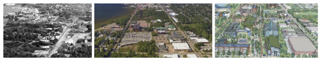 A series of three images showing different uses of a real estate development site in Vermont