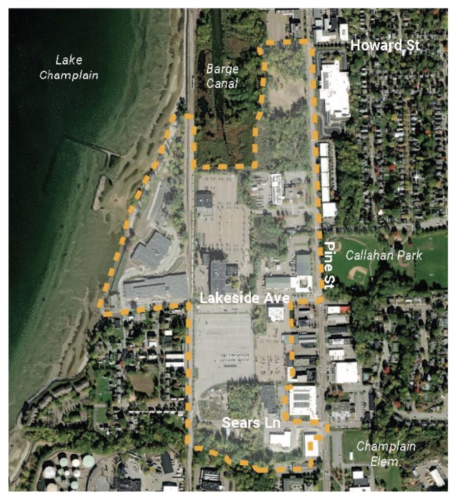 A map showing a potential innovation district in Burlington, Vermont.
