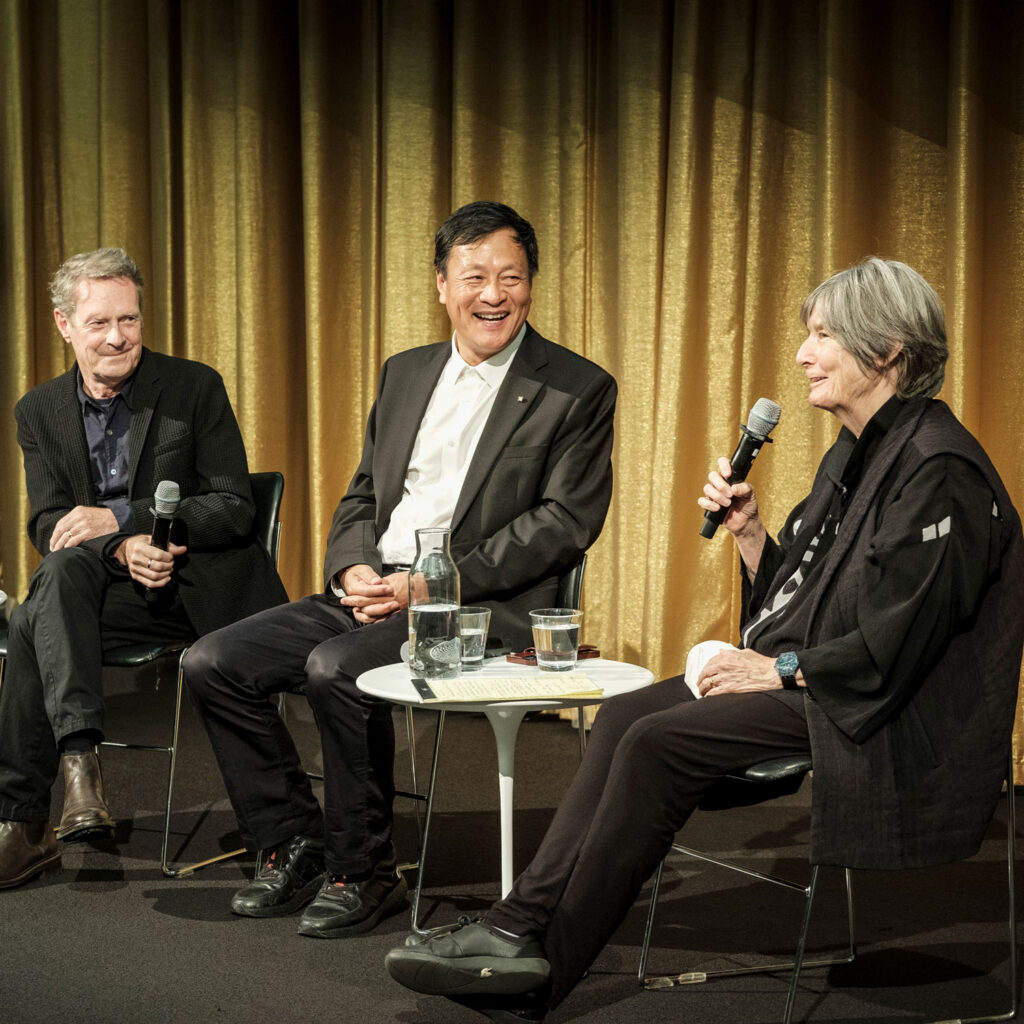 Three people on a panel at the GSD.