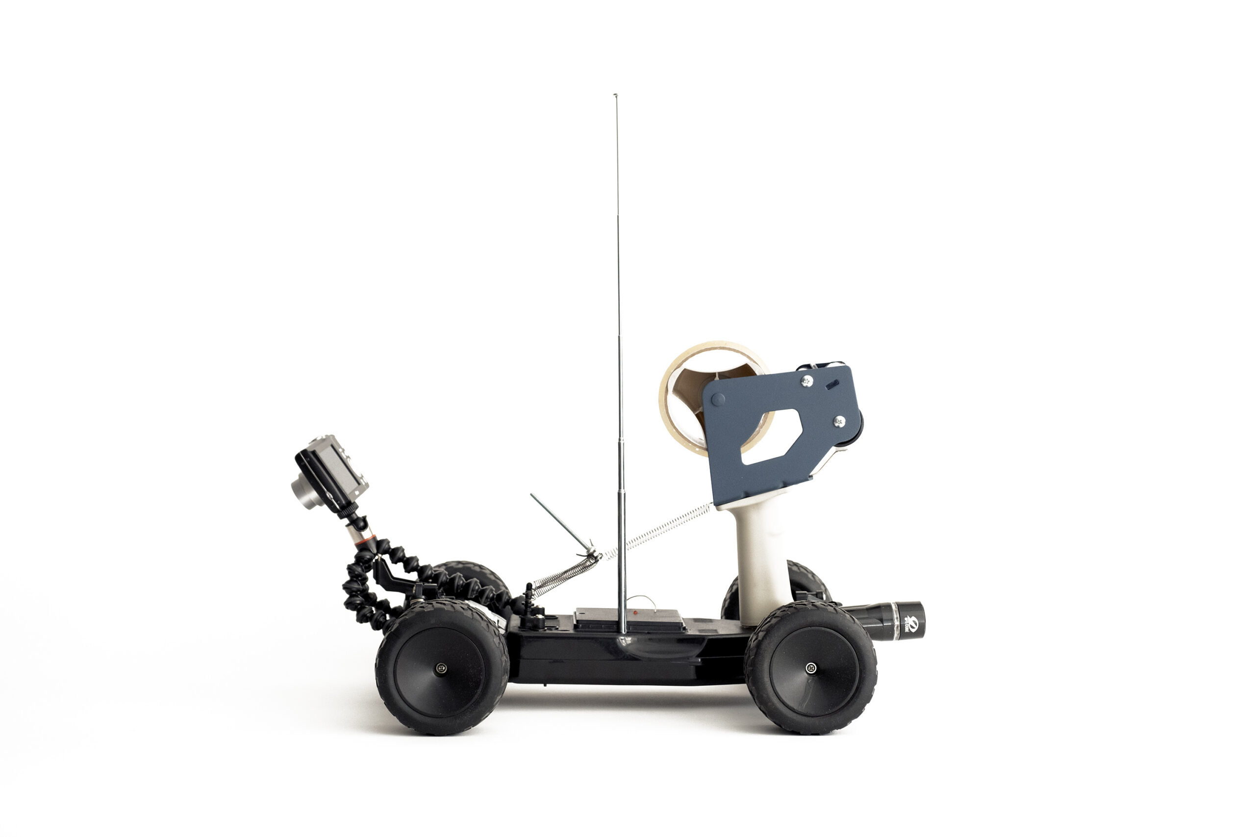 A four-wheel rover with a long antenna