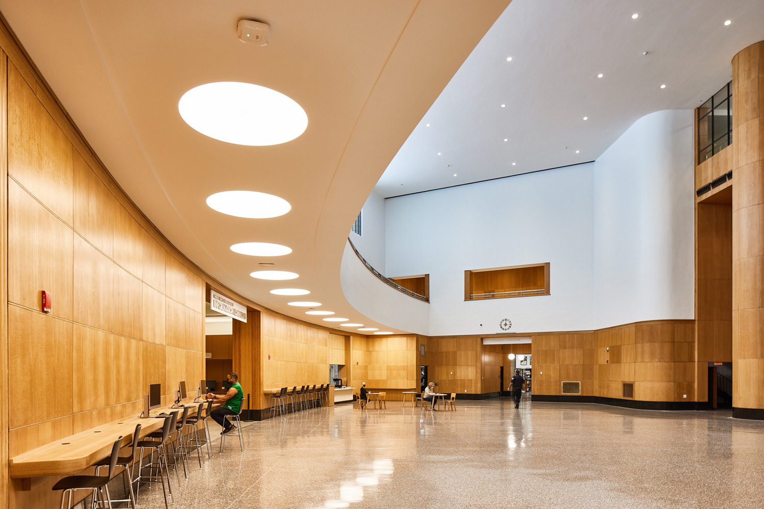 Interior view of the main lobby in the Brooklyn Library's Central branc.