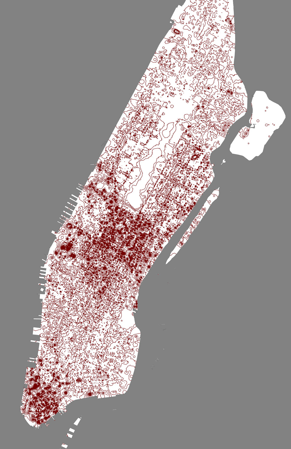 Map of Manhattan with contour lines.