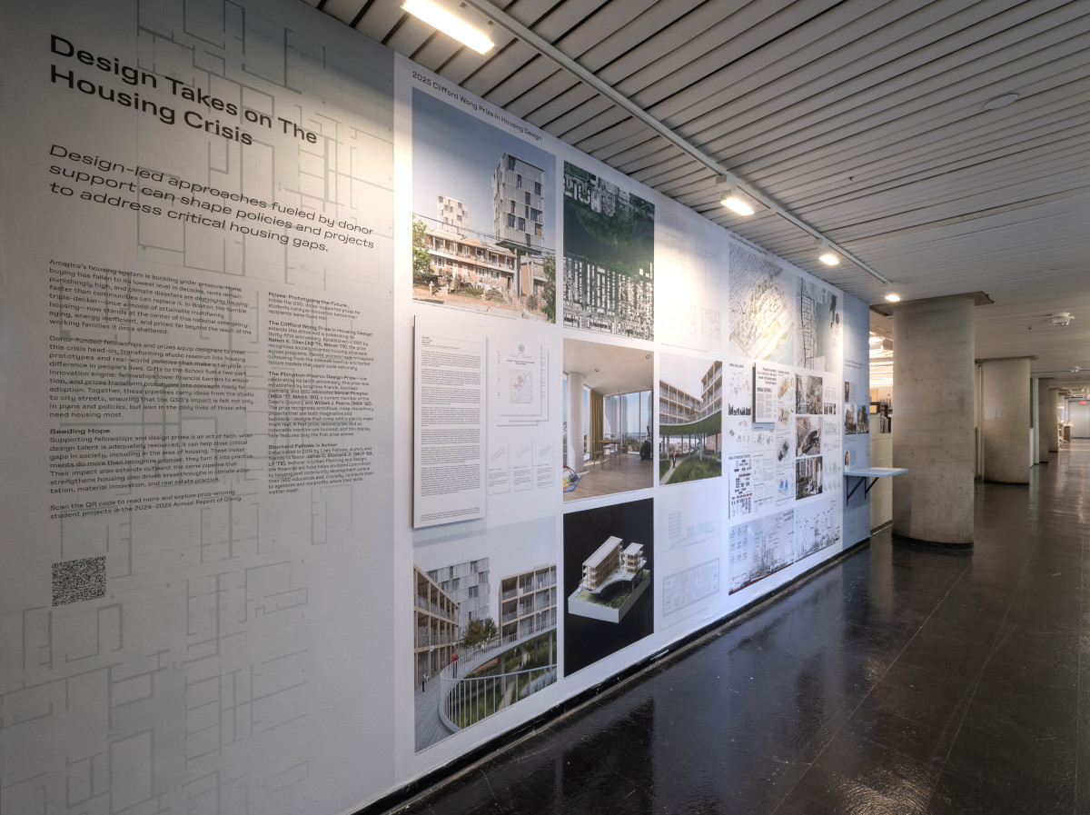 A long wall displaying multiple images of design projects.