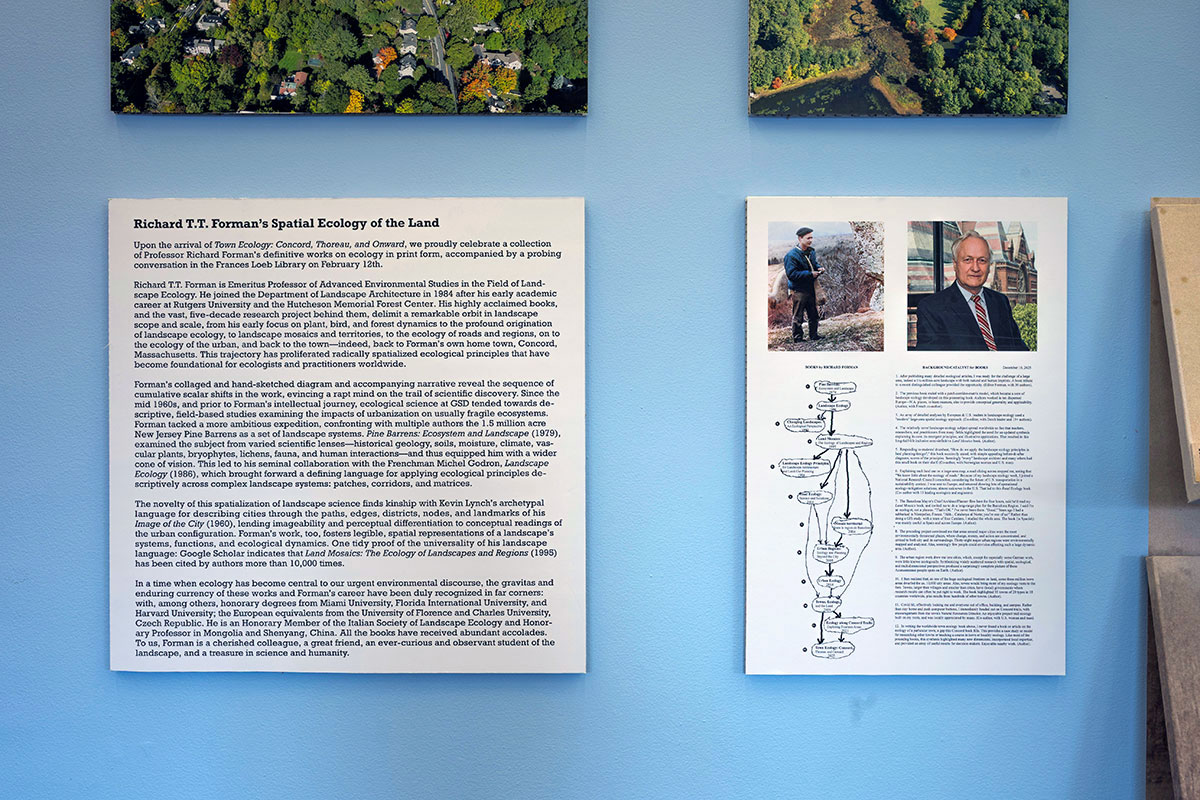 A wall with text panels and images.