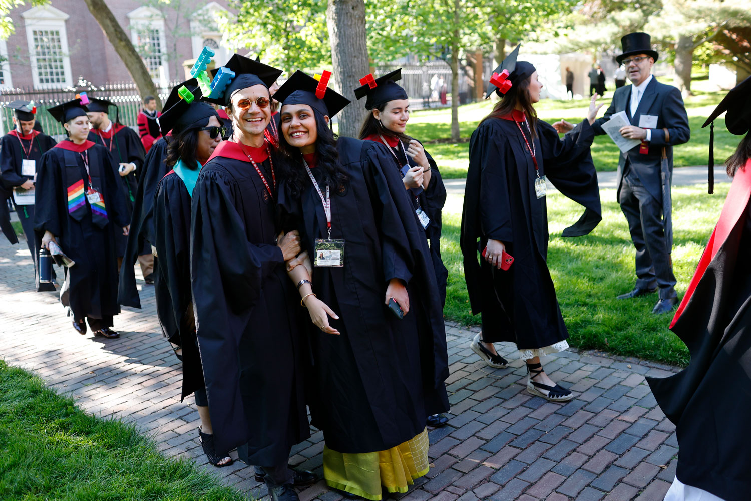 A group of students in commencement regalia