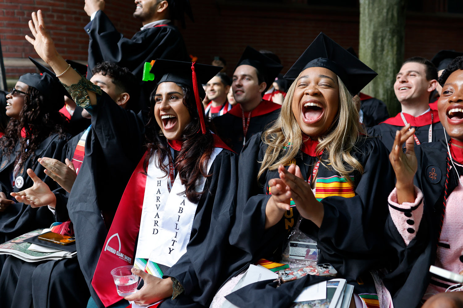 A group of students in commencement regalia