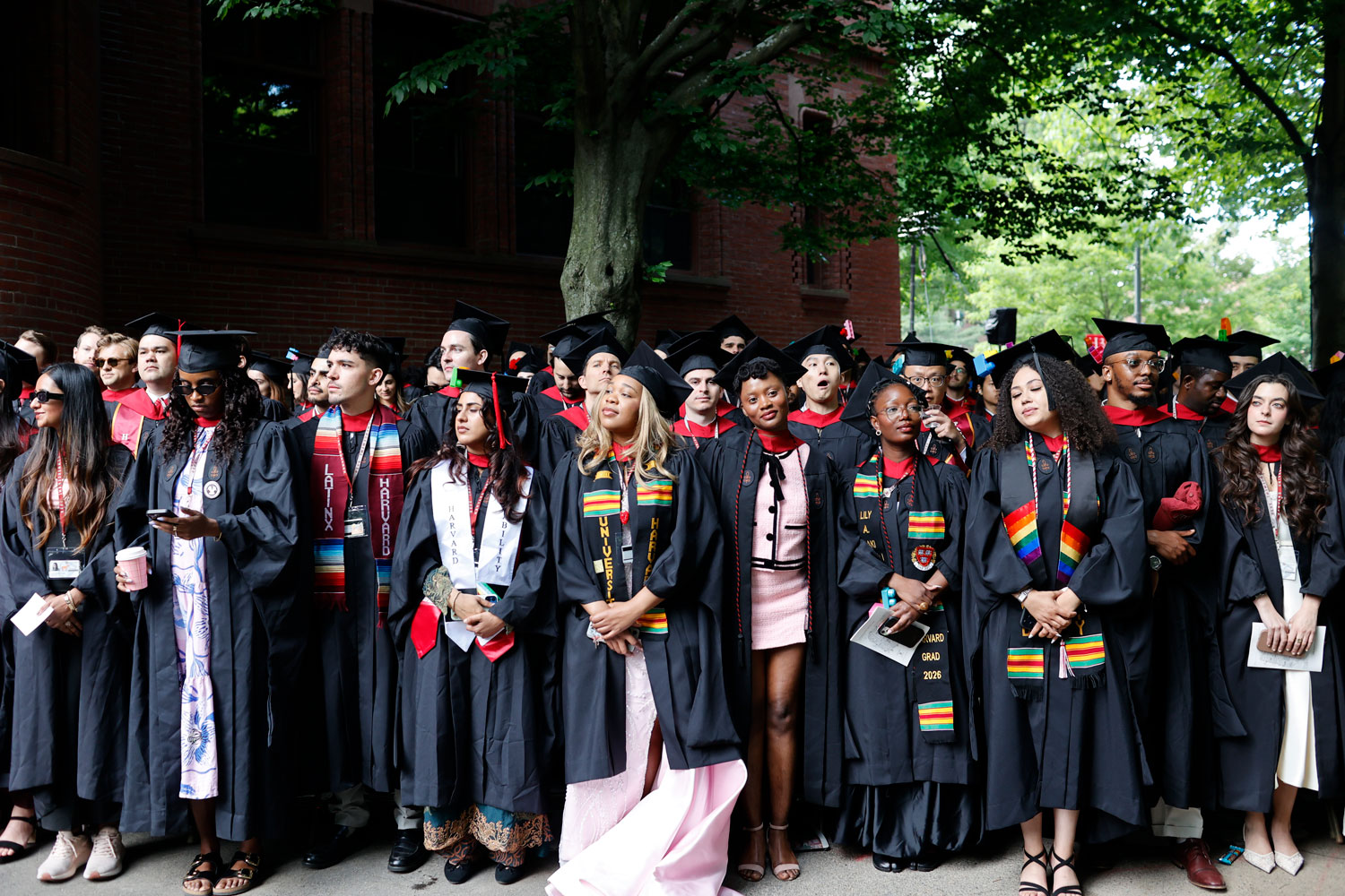 A group of students in commencement regalia