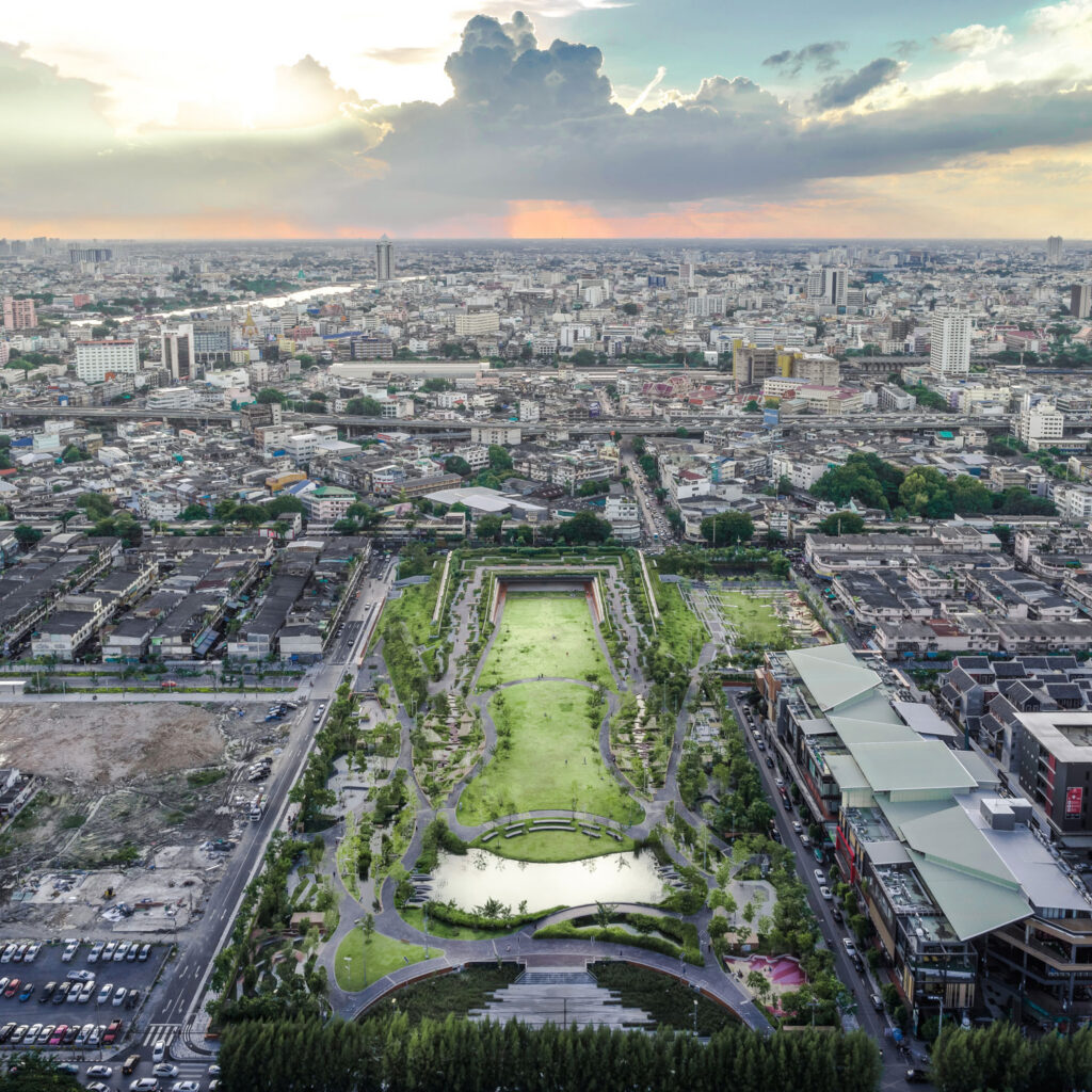 An aerial view of Chulalongkorn Centernary Park, 2017.
