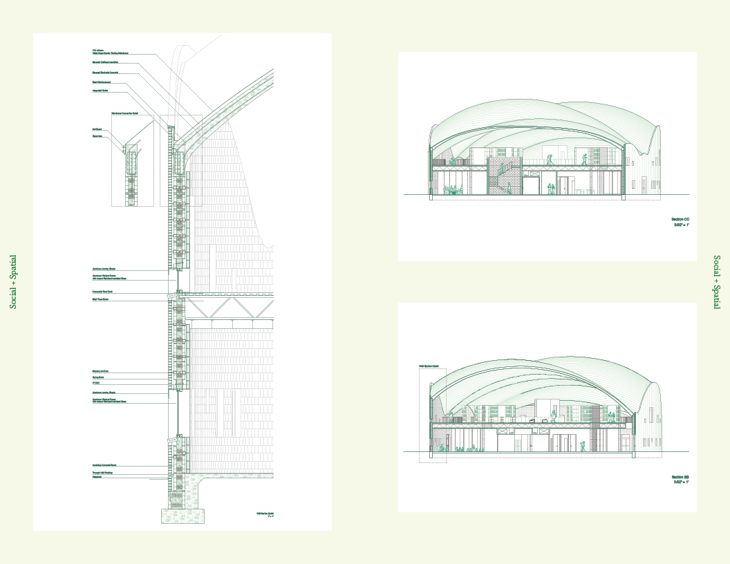 Diagrams of building details and sections.
