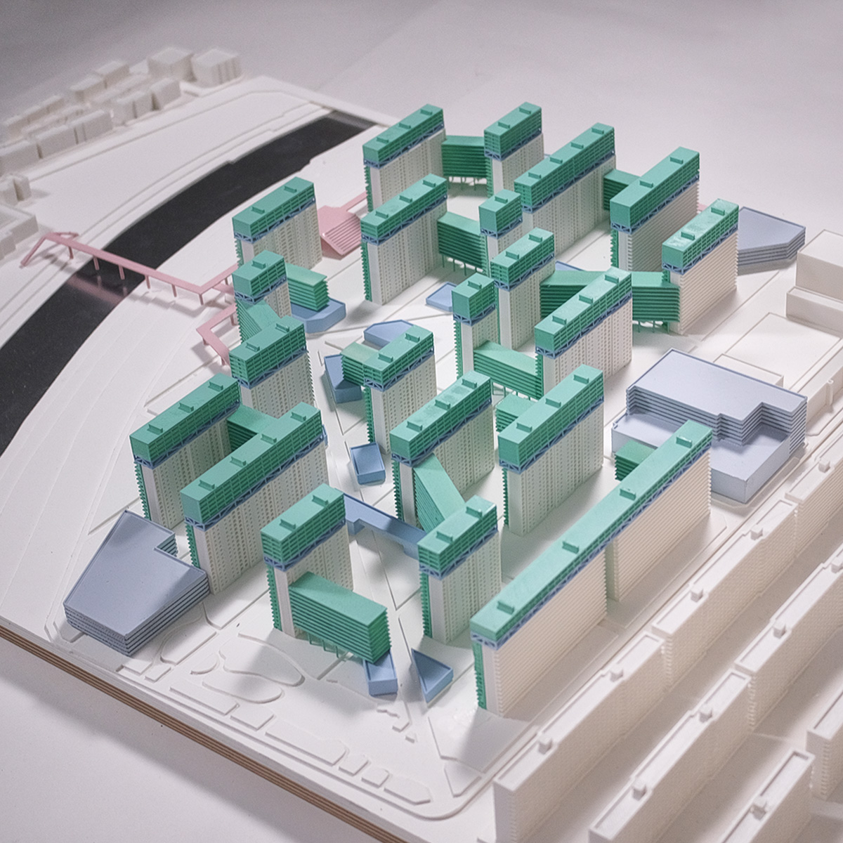Site model of apartment complex.