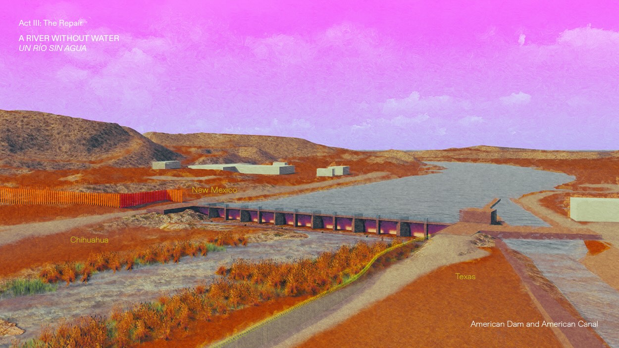 Bird’s-eye view of the American Dam and American Canal, seen from the United States's side.