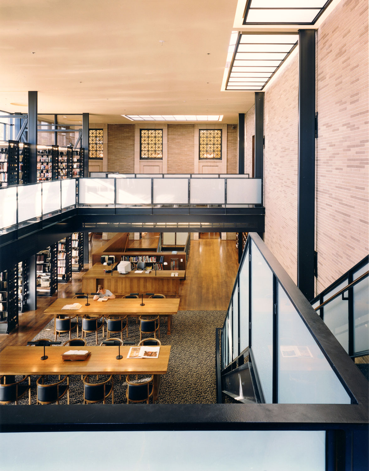 View of building atrium showing old and new features.