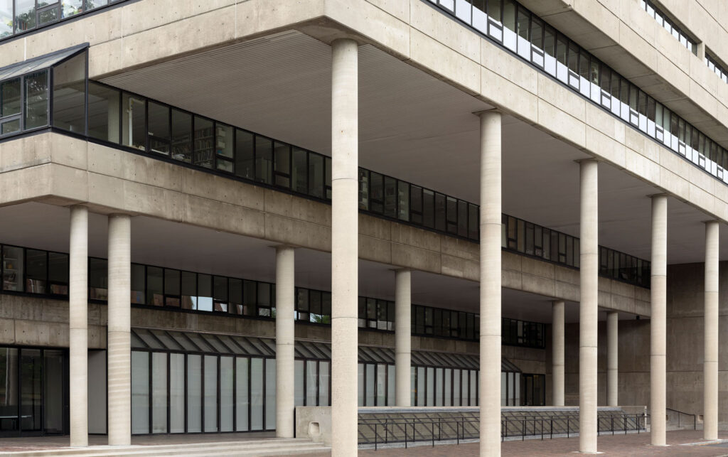 The exterior of Gund Hall. 