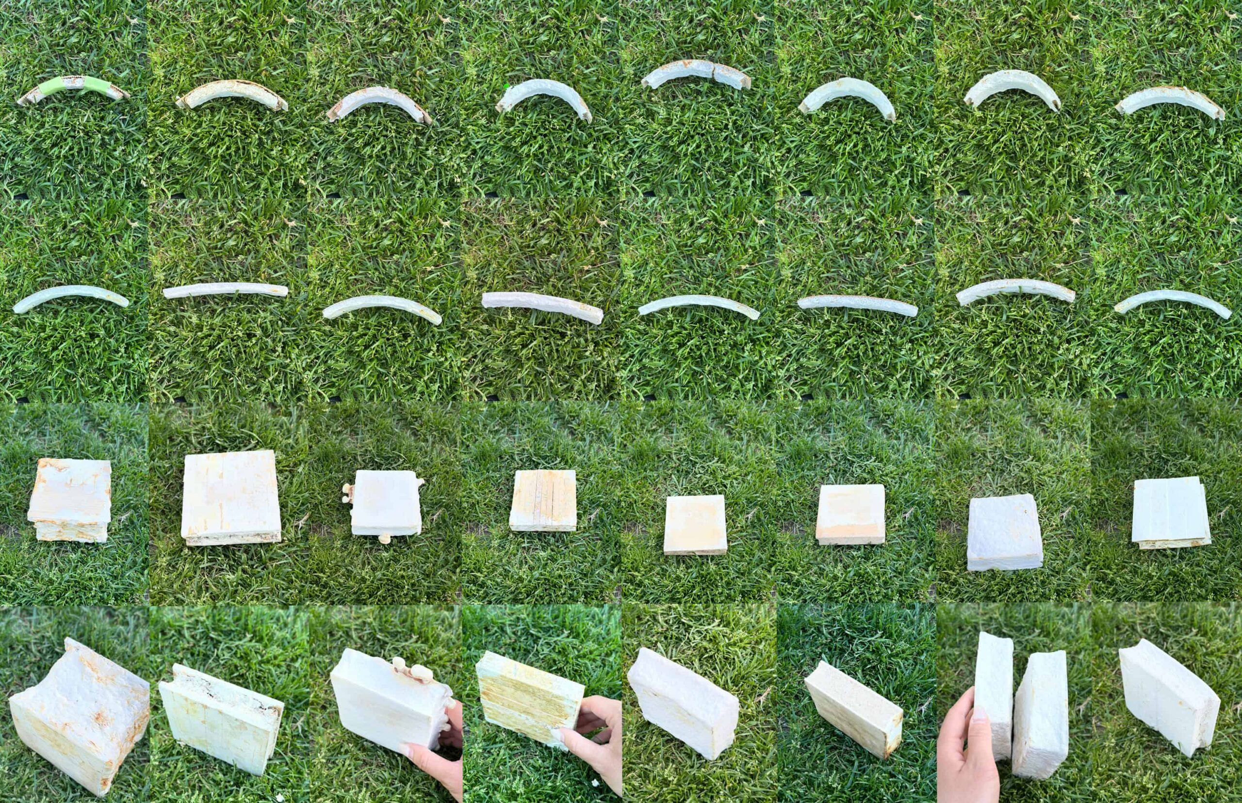 Parts of model laid out on grass