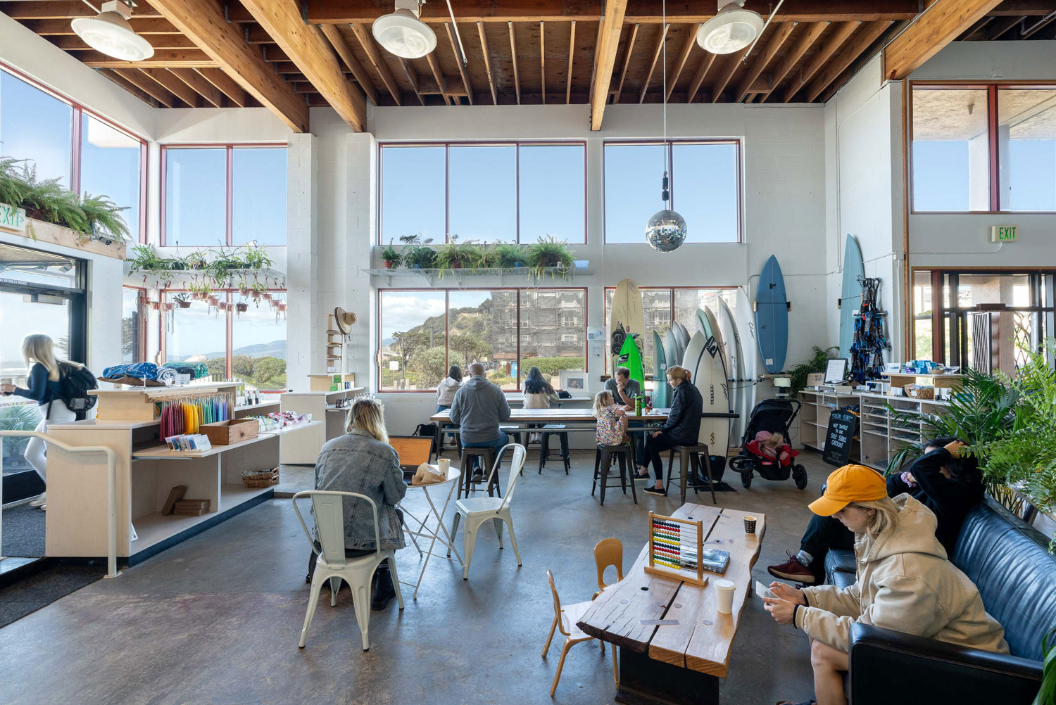 Open cafe with views to ocean beyond.