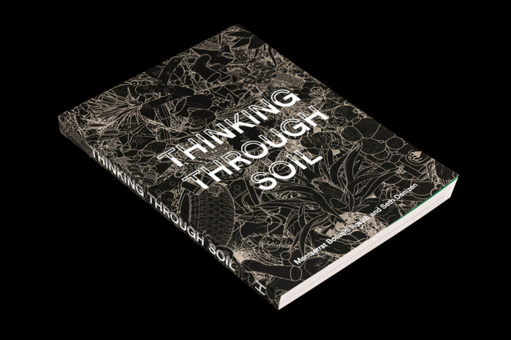 Book cover, black images with white and gray text.